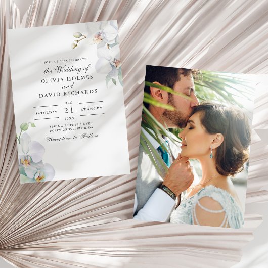 Waterverf minimalistische witte orchidee foto brui kaart