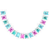 Waterverf Mint Aqua en Roze Birthday Vlaggetjes (Alle)