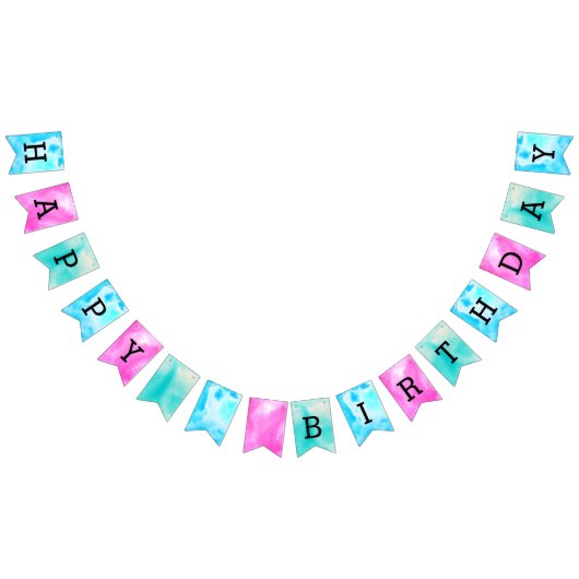 Waterverf Mint Aqua en Roze Birthday Vlaggetjes (Alle)