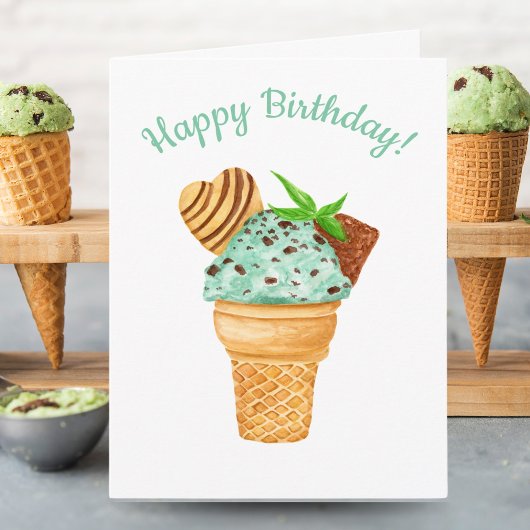 Waterverf Mint Chocolade Ice Cream Happy Birthday Kaart