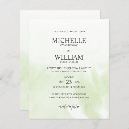 Waterverf Mint Green Plain Elegant Budget Wedding (Voorkant / Achterkant)