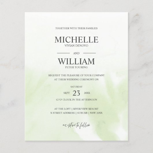 Waterverf Mint Green Plain Elegant Budget Wedding (Voorkant)