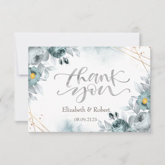 Waterverf Mint Green Rozen Hartelijk dank Bedankkaart (Voorkant)