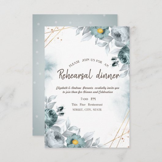 Waterverf Mint Green Rozen Rehearsal Dinner Kaart (Voorkant / Achterkant)