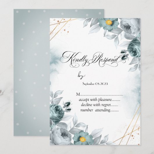 Waterverf Mint Green Rozen RSVP Kaart (Voorkant / Achterkant)