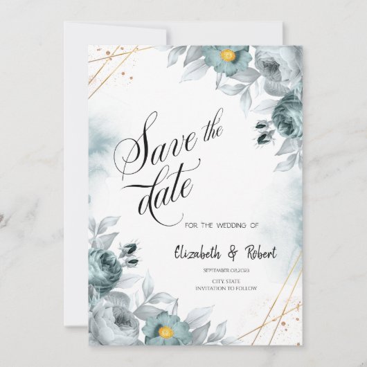 Waterverf Mint Green Rozen sparen de Datum Save The Date (Voorkant)
