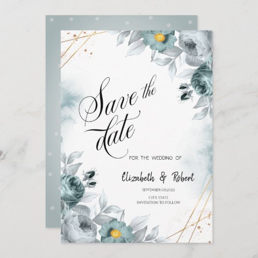 Waterverf Mint Green Rozen sparen de Datum Save The Date (Voorkant / Achterkant)