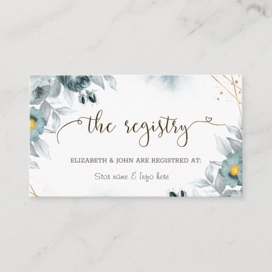 Waterverf Mint Green Rozen Wedding Registry Informatiekaartje (Voorkant)