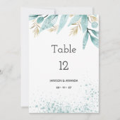 Waterverf mint groen goud gebladerte Tabel Nummers Kaart (Voorkant)