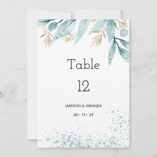 Waterverf mint groen goud gebladerte Tabel Nummers Kaart (Voorkant)