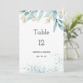Waterverf mint groen goud gebladerte Tabel Nummers Kaart (Staand voorkant)
