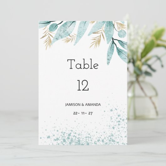 Waterverf mint groen goud gebladerte Tabel Nummers Kaart (Staand voorkant)