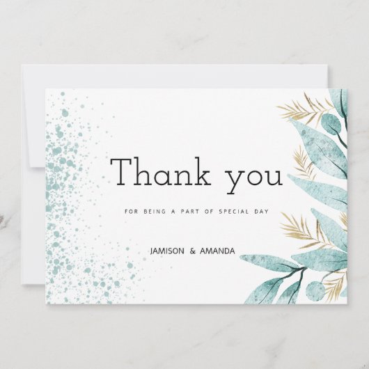 Waterverf mint groen gouden gebladerte Bedankt Kaart (Voorkant)