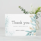 Waterverf mint groen gouden gebladerte Bedankt Kaart (Staand voorkant)