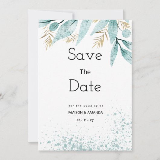 Waterverf mint groen gouden gebladerte Save The Da Kaart (Voorkant)