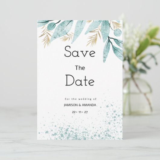 Waterverf mint groen gouden gebladerte Save The Da Kaart (Staand voorkant)