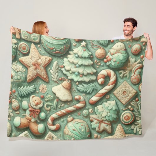 Waterverf Mint Groene Kerstmotieven Vakantie Fleece Deken (In situ)
