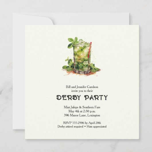 Waterverf Mint Julep Derby Kaart (Voorkant)