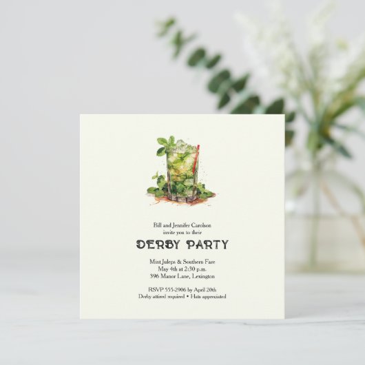 Waterverf Mint Julep Derby Kaart (Staand voorkant)