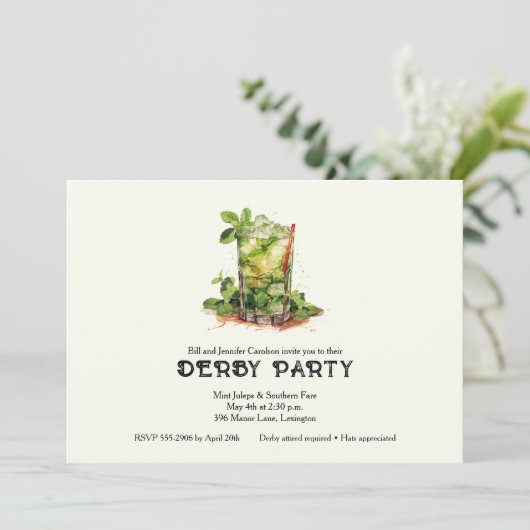 Waterverf Mint Julep Derby Kaart (Staand voorkant)