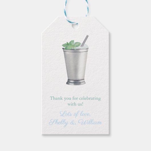 Waterverf Mint Julep Paardenrace Trouwdouche Cadeaulabel (Voorkant)