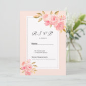 Waterverf mint pastelroze bloem-RSVP Kaart (Staand voorkant)