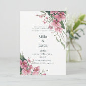 Waterverf mint roze orchidee bloemige bruiloft kaart (Staand voorkant)