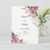 Waterverf mint roze orchidee bloemige Save the Dat Kaart (Staand voorkant)