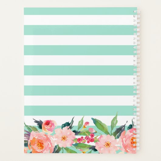 Waterverf Mint Stripes Floral Wedding Planner (Achterkant)