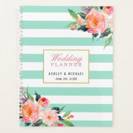Waterverf Mint Stripes Floral Wedding Planner