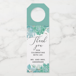 Waterverf mint suculents bruiloft bedankt flessenhanger