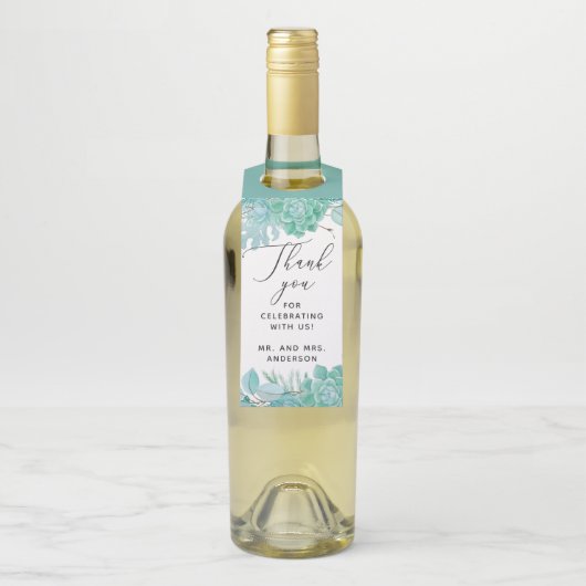 Waterverf mint suculents bruiloft bedankt flessenhanger (Op fles)