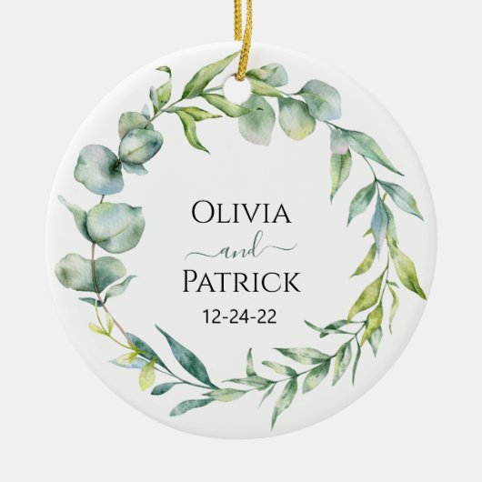 waterverf mintgroene eucalyptus keramisch ornament (Voorkant)