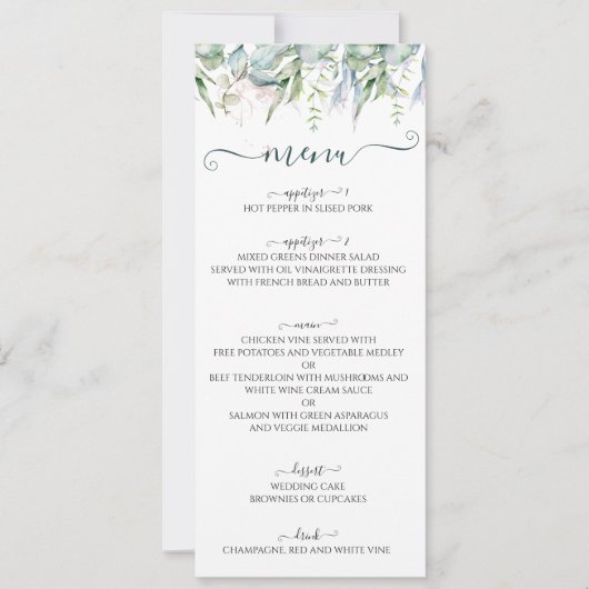 waterverf mintgroene eucalyptus menu kaart (Voorkant)