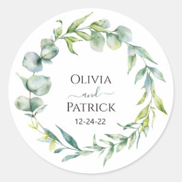 waterverf mintgroene eucalyptus ronde sticker