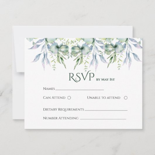 waterverf mintgroene eucalyptus rsvp kaarten (Voorkant)