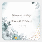 Waterverf Mintgroene Rozen Vierkante Sticker (Voorkant)