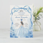 Waterverf Mis Quince Dusty Blue Quinceañera Kaart (Staand voorkant)