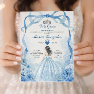 Waterverf Mis Quince Stofblauw Quinceañera Kaart