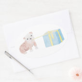 Waterverf Mischievous Puppy met Verjaardagscadeau Ovale Sticker (Envelop)