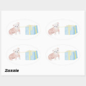 Waterverf Mischievous Puppy met Verjaardagscadeau Ovale Sticker (Vel)
