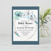 Waterverf Mist Blauw Grijs Blauwgroen Bloemen Goud Kaart (Staand voorkant)