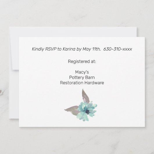 Waterverf Mist Blauw Grijs Blauwgroen Bloemen Goud Kaart (Achterkant)