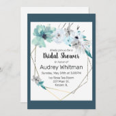 Waterverf Mist Blauw Grijs Blauwgroen Bloemen Goud Kaart (Voorkant / Achterkant)