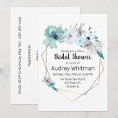 Waterverf Mist Blauw Grijs Blauwgroen Bloemen Goud Kaart (Voorkant / Achterkant)