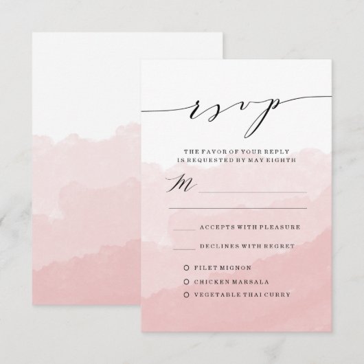 Waterverf mist | Bruiloft RSVP Kaart (Voorkant / Achterkant)
