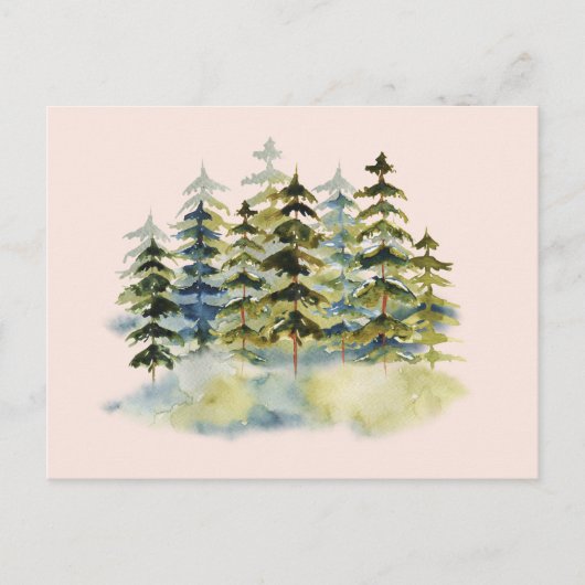 Waterverf  mistig groen dennenbos briefkaart (Voorkant)