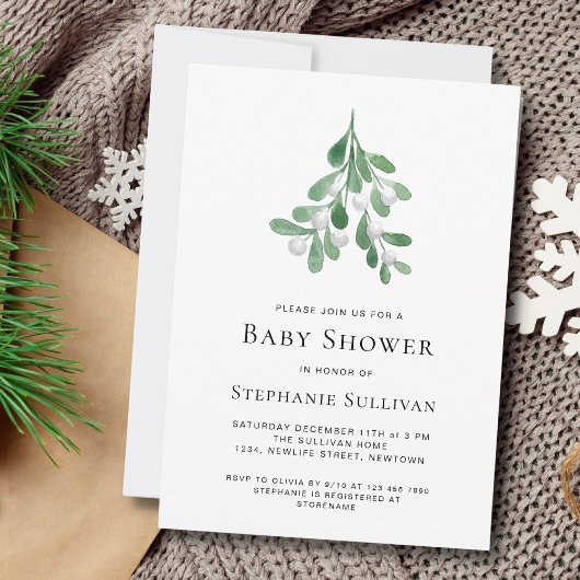 Waterverf Mistletoe-Baby shower Kaart