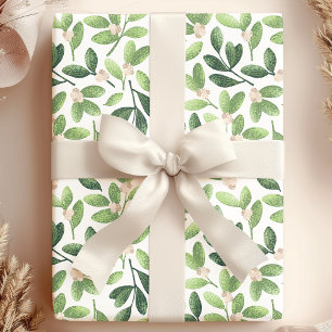 Waterverf Mistletoe Elegant Green Floral Holiday Cadeaupapier