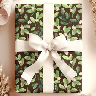 Waterverf Mistletoe Elegante Bruine Bloemrijke Ker Cadeaupapier